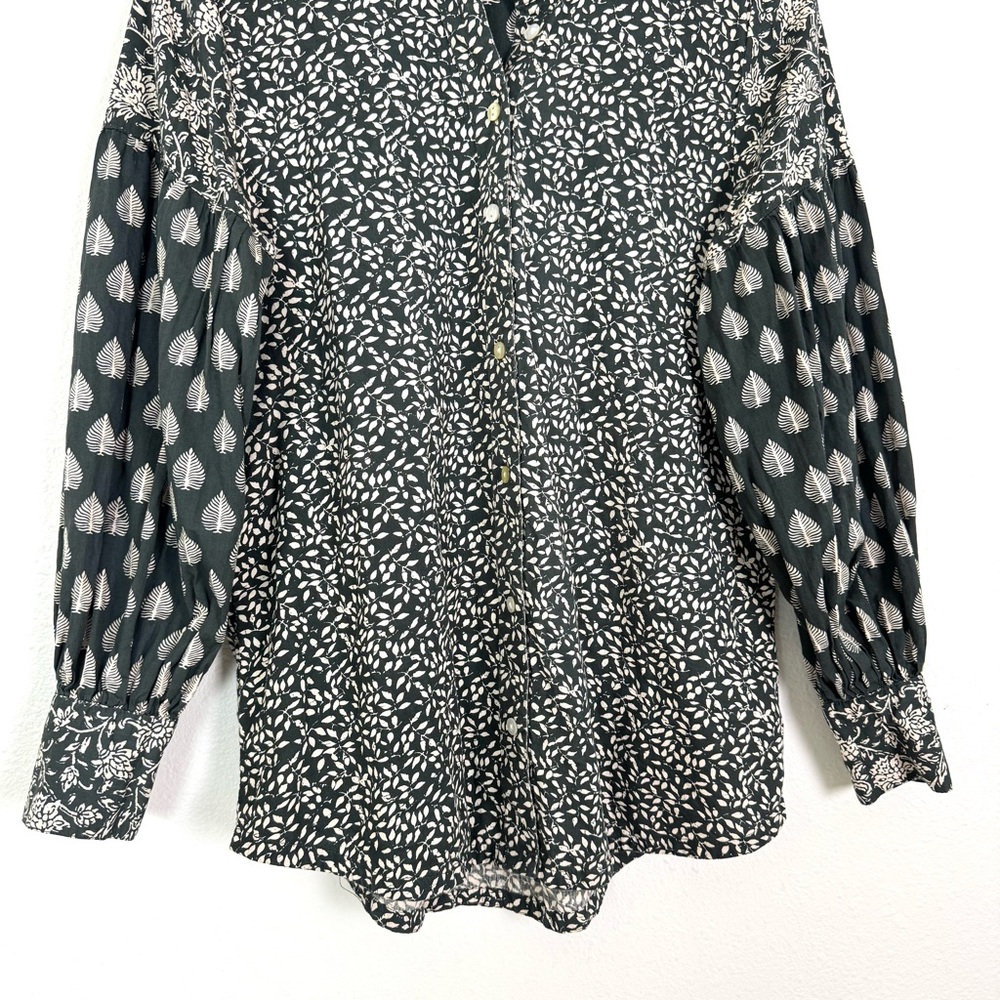 Faherty Adalyn Batik Leaf Print Button Front Boho… - image 5